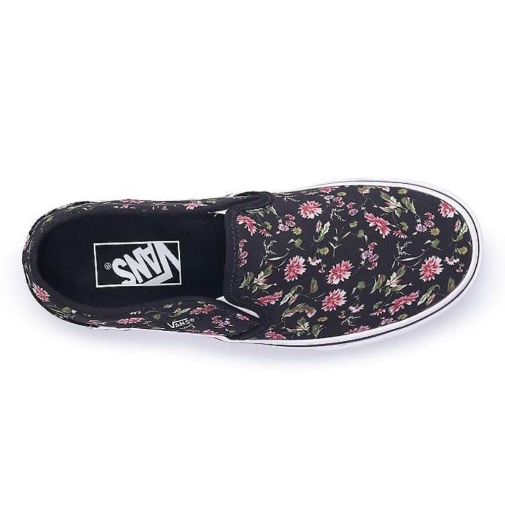 Vans Women’s Asher Black Pink Floral Slip On Sneaker Walking Shoe Size 9.5 - Picture 4 of 9